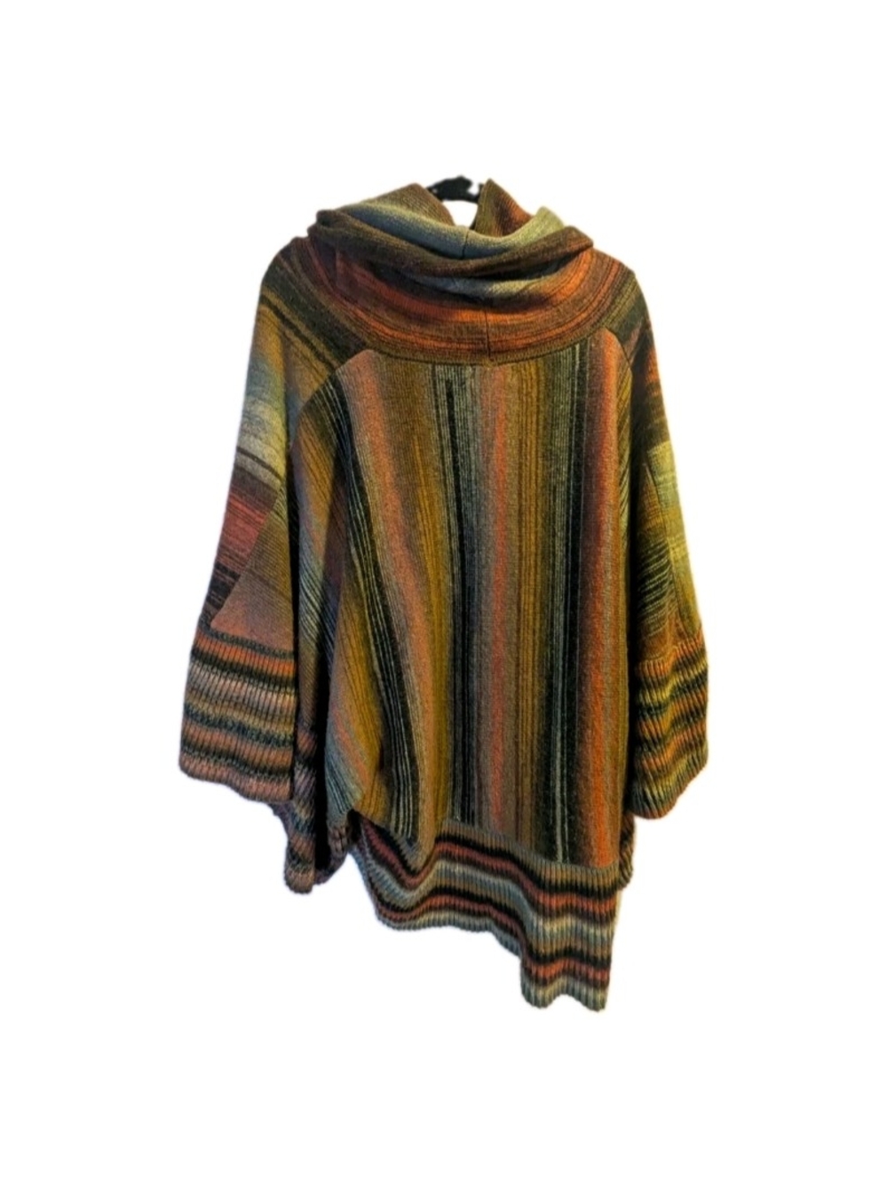 Striped Multicolor Cowl-Neck Sweater Poncho